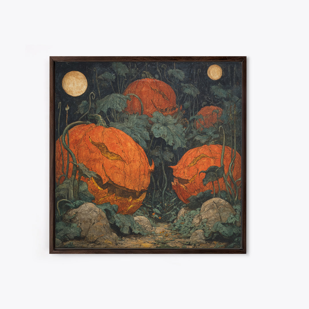 The Alien Pumpkin Patch, Dark Symbolist Art, Square Wall Art, Dark Halloween Decor, Canvas Print, Halloween Wall Art