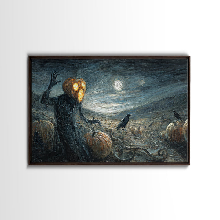 The Alien Pumpkin Patch, Expressionist Gothic Art, Landscape Wall Art, Dark Halloween Decor, Framed Canvas Print, Halloween Wall Art