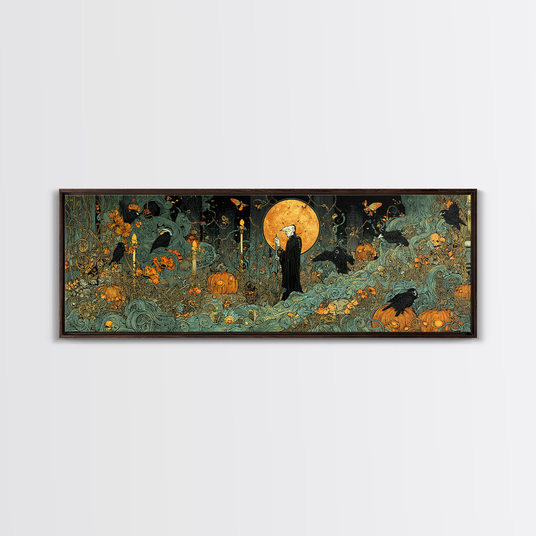 The Alien Pumpkin Patch, Stained Glass Gothic Art, Extra Wide Wall Art, Dark Fantasy Wall Art, Canvas Print, Halloween Wall Art