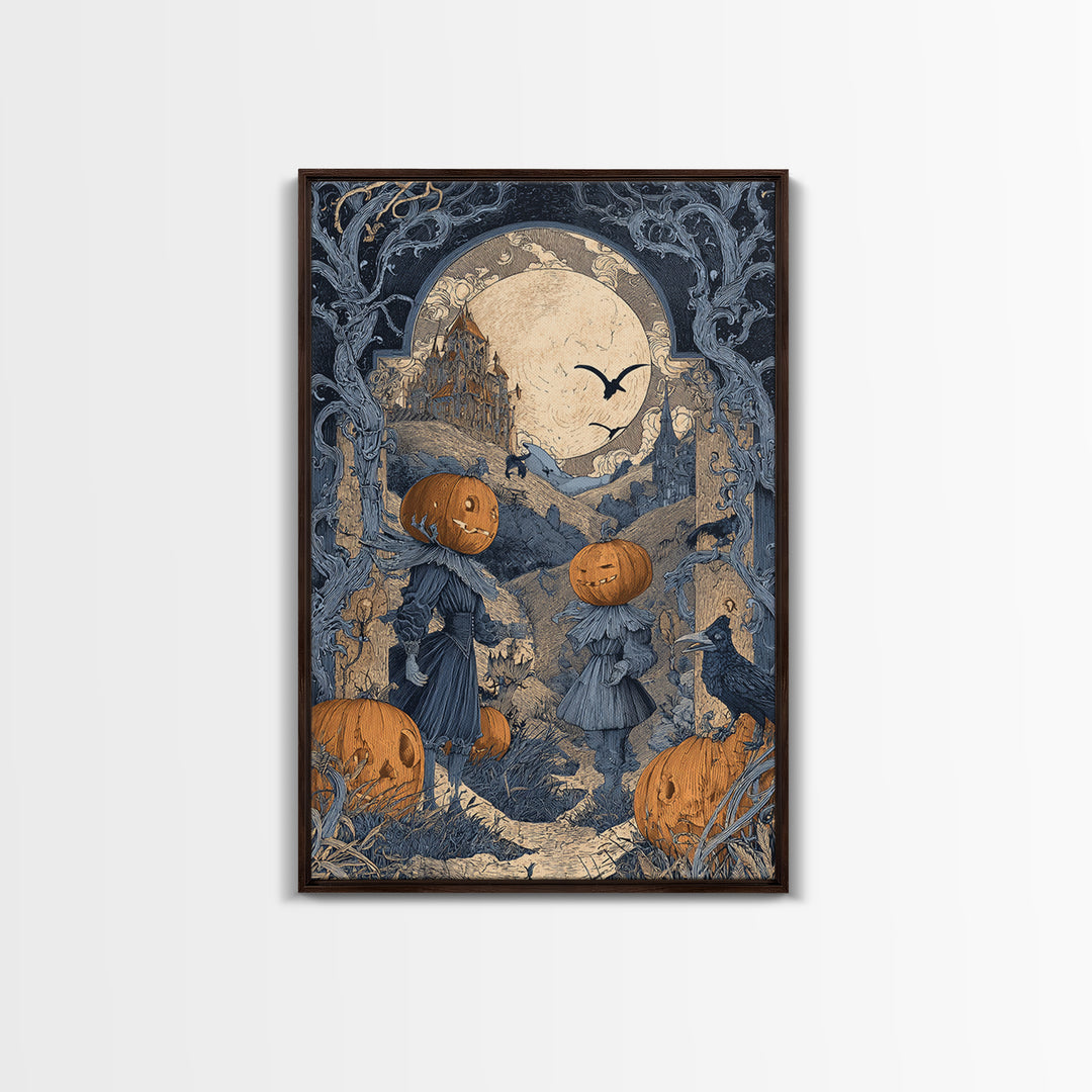 The Alien Pumpkin Patch, Victorian Macabre Art, Vertical Wall Art, Macabre Wall Art, Canvas Print, Halloween Wall Art, Gothic Home Decor