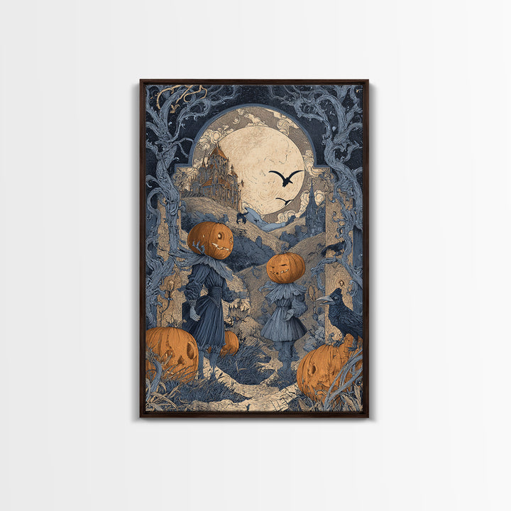The Alien Pumpkin Patch, Victorian Macabre Art, Vertical Wall Art, Macabre Wall Art, Canvas Print, Halloween Wall Art, Gothic Home Decor