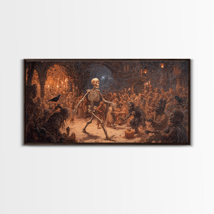 The Biomechanical Skeleton, Northern Renaissance Horror, Wide Panoramic Art, Macabre Wall Art, Canvas Print, Halloween Wall Art