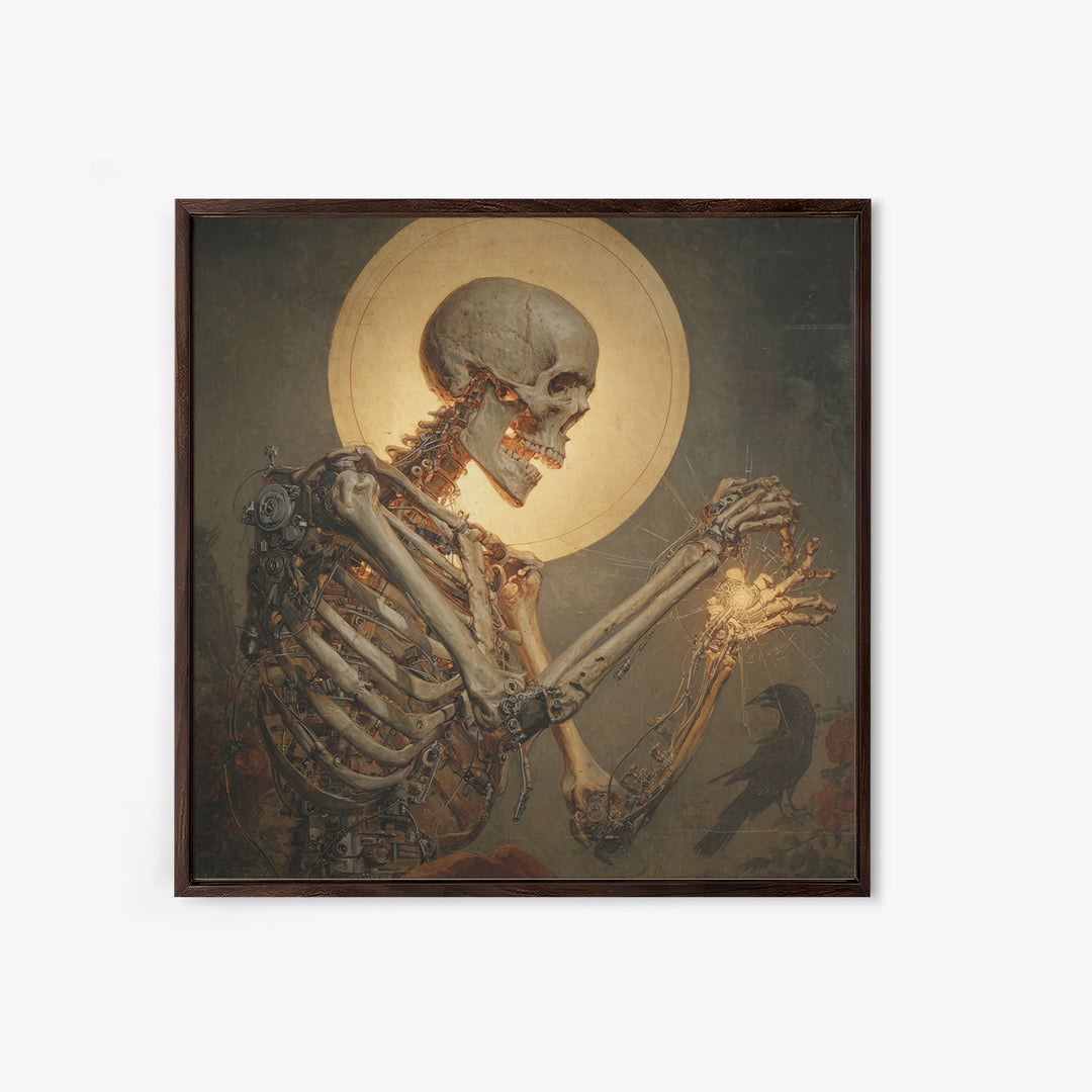 The Biomechanical Skeleton, Dark Renaissance Art, Square Wall Art, Dark Fantasy Wall Art, Framed Canvas Print, Halloween Wall Art
