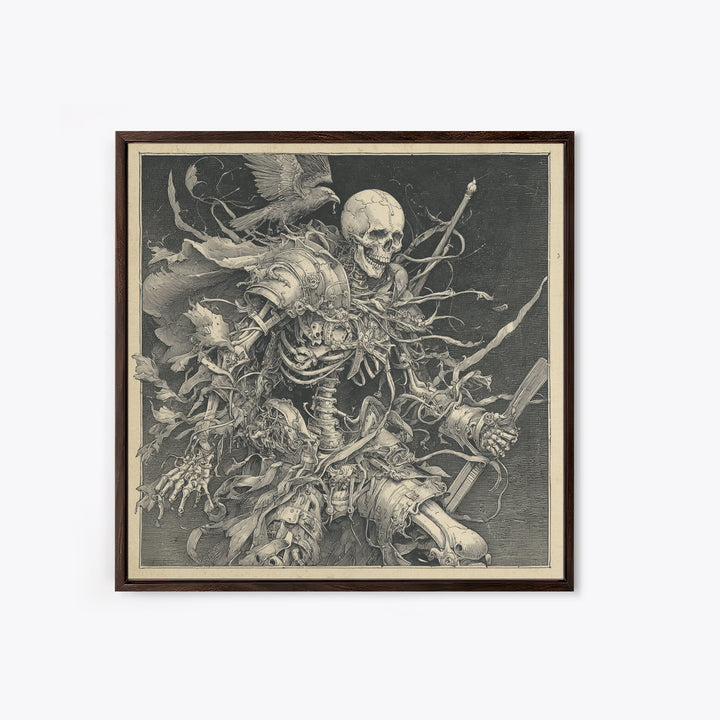 The Biomechanical Skeleton, Renaissance Engraving Art, Square Wall Art, Dark Fantasy Wall Art, Framed Canvas Print, Halloween Wall Art