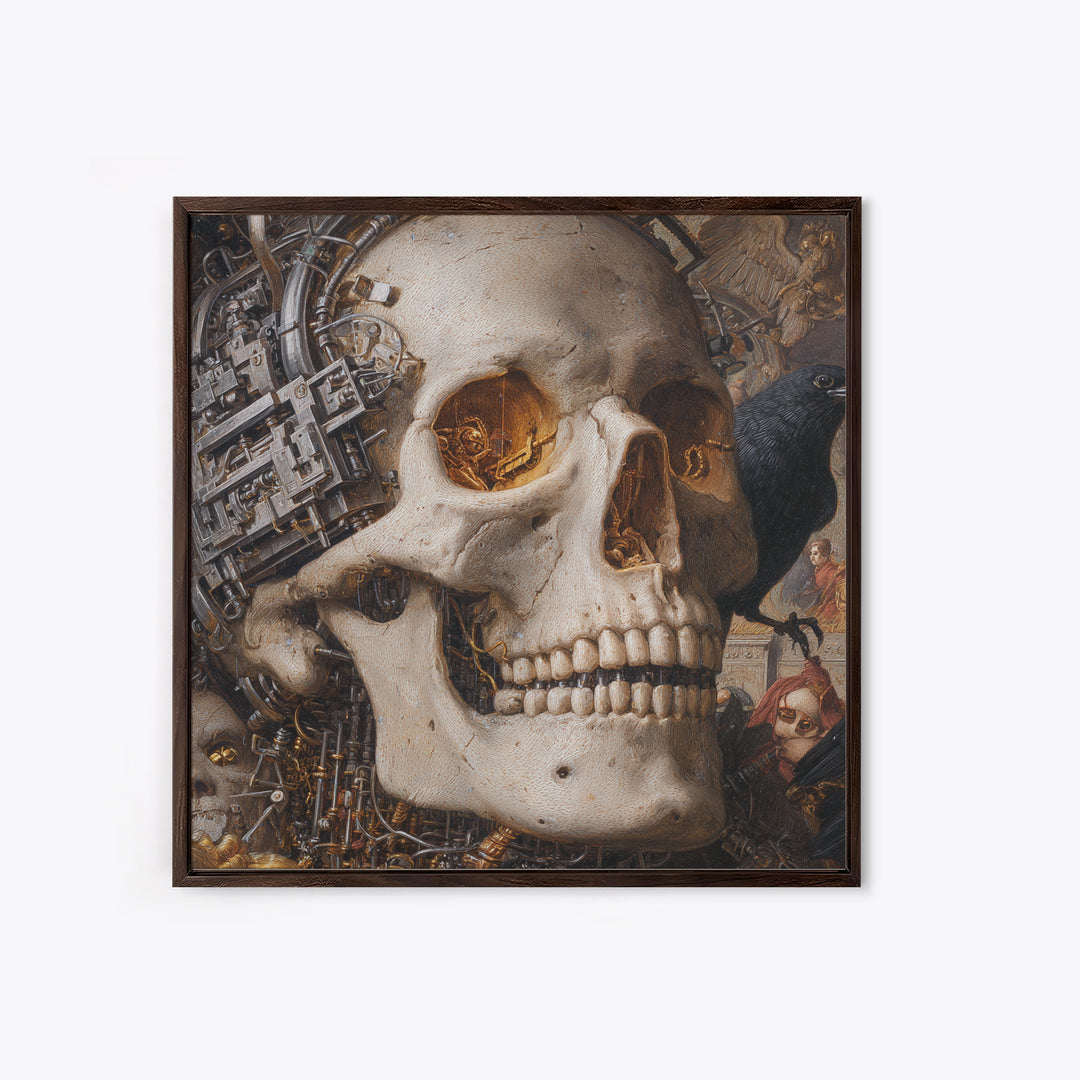The Biomechanical Skeleton, Danse Macabre Art, Square Wall Art, Dark Halloween Decor, Canvas Print, Halloween Wall Art