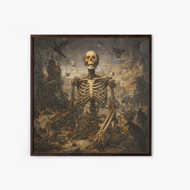 The Biomechanical Skeleton, Baroque Witchcraft Art, Square Wall Art, Dark Fantasy Wall Art, Framed Canvas Print, Halloween Wall Art