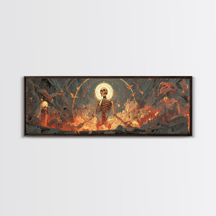 The Biomechanical Skeleton, Apocalyptic Romantic Art, Extra Wide Wall Art, Dark Halloween Decor, Canvas Print, Halloween Wall Art
