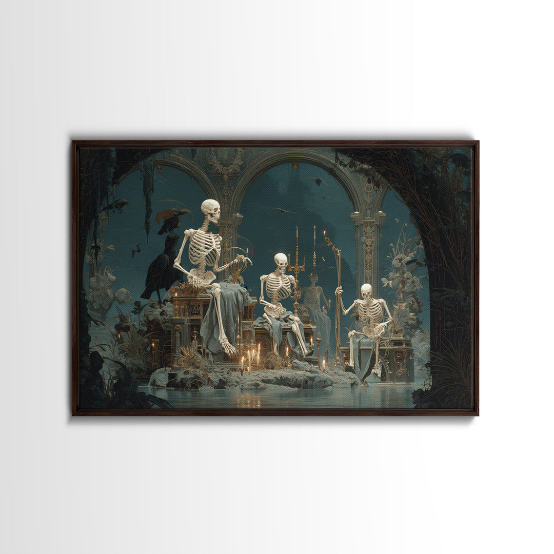 The Biomechanical Skeleton, Symbolist Gothic Landscape, Landscape Wall Art, Dark Fantasy Wall Art, Canvas Print, Halloween Wall Art