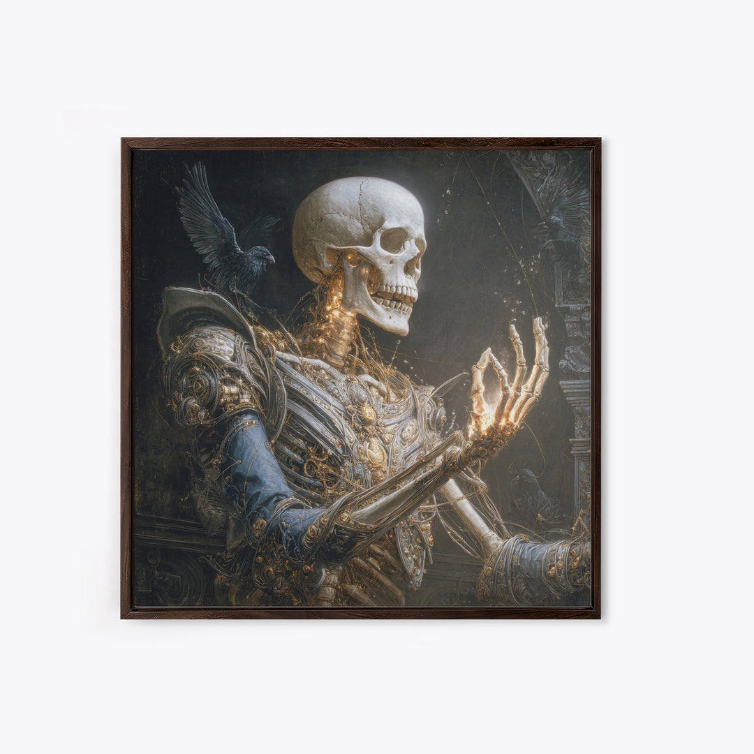 The Biomechanical Skeleton, Ornate Symbolist Art, Square Wall Art, Gothic Horror Wall Art, Framed Canvas Print, Halloween Wall Art