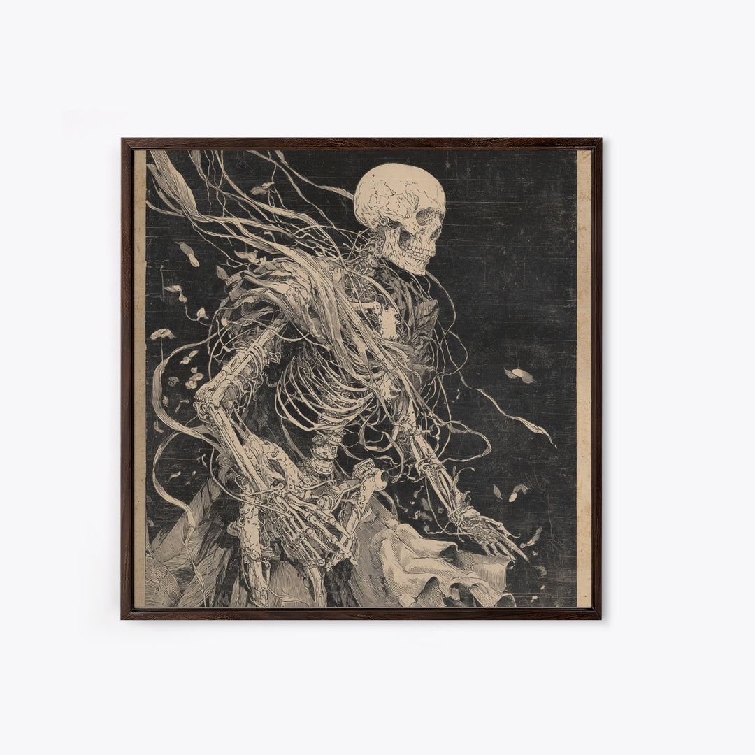 The Biomechanical Skeleton, Decadent Gothic Art, Square Wall Art, Macabre Wall Art, Canvas Print, Halloween Wall Art