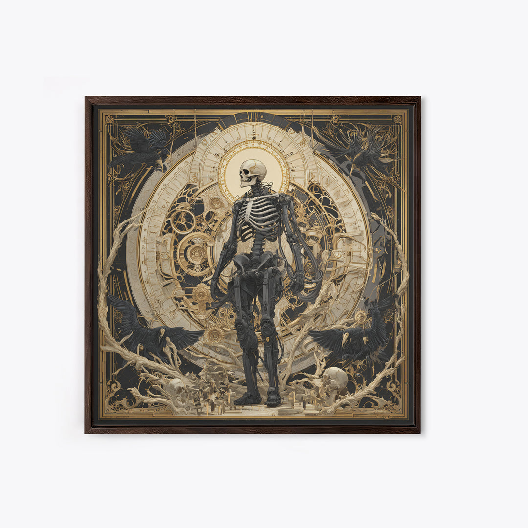The Biomechanical Skeleton, Dark Symbolist Art, Square Wall Art, Dark Fantasy Wall Art, Canvas Print, Halloween Wall Art