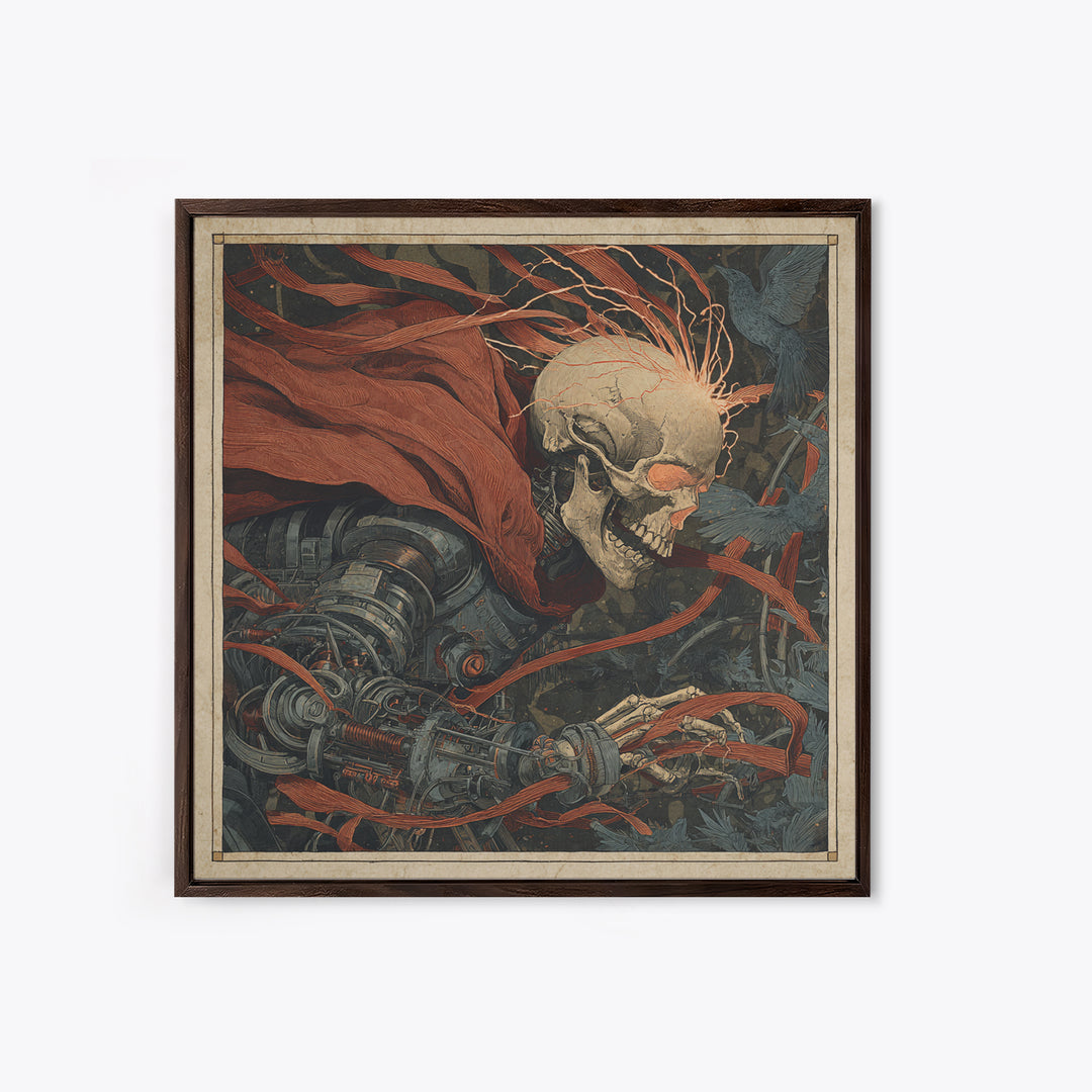 The Biomechanical Skeleton, Expressionist Gothic Art, Square Wall Art, Macabre Wall Art, Framed Canvas Print, Halloween Wall Art