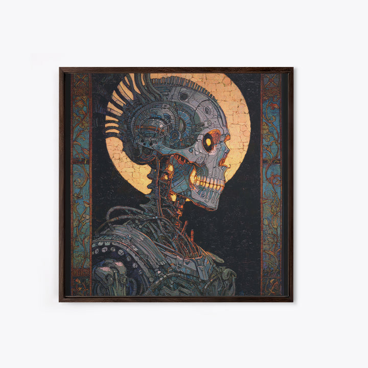 The Biomechanical Skeleton, Stained Glass Gothic Art, Square Wall Art, Dark Fantasy Wall Art, Canvas Print, Halloween Wall Art