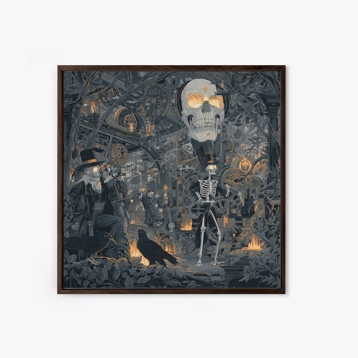 The Biomechanical Skeleton, Macabre Folk Print Art, Square Wall Art, Dark Fantasy Wall Art, Canvas Print, Halloween Wall Art