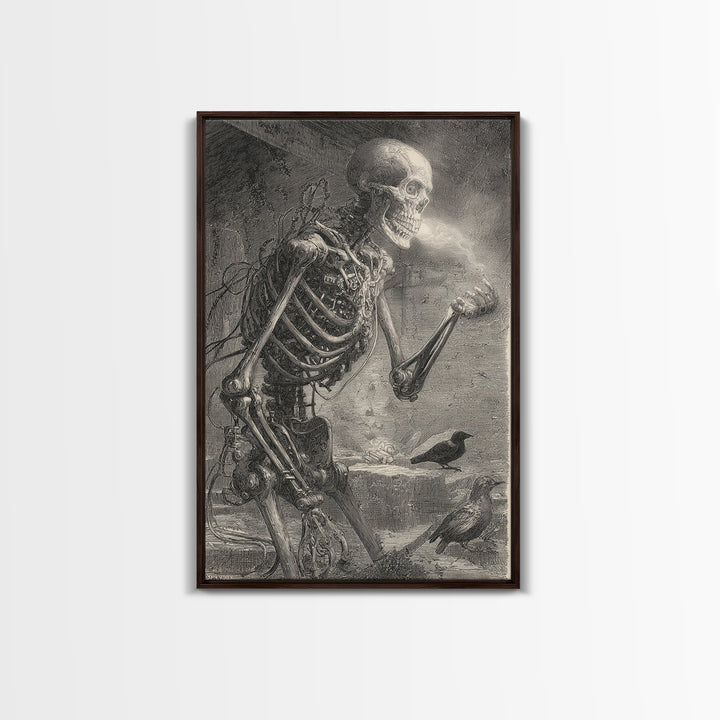 The Biomechanical Skeleton, Victorian Macabre Art, Vertical Wall Art, Dark Fantasy Wall Art, Framed Canvas Print, Halloween Wall Art