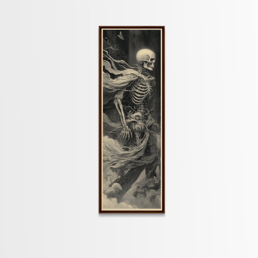 The Biomechanical Skeleton, Surreal Apocalyptic Art, Tall Narrow Wall Art, Gothic Horror Wall Art, Framed Canvas Print