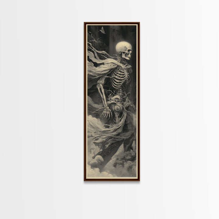 The Biomechanical Skeleton, Surreal Apocalyptic Art, Tall Narrow Wall Art, Gothic Horror Wall Art, Framed Canvas Print