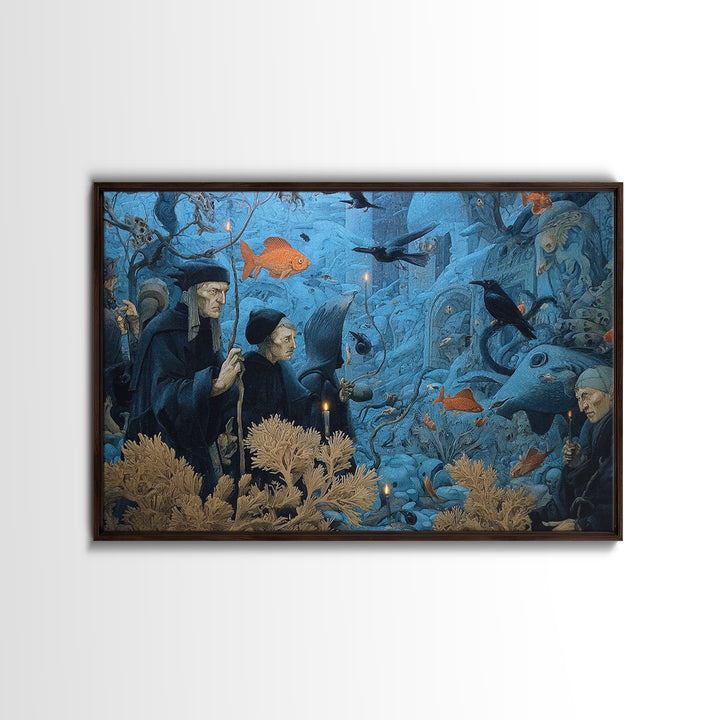 The Underwater Graveyard, Medieval Grotesque Art, Landscape Wall Art, Dark Halloween Decor, Framed Canvas Print, Halloween Wall Art