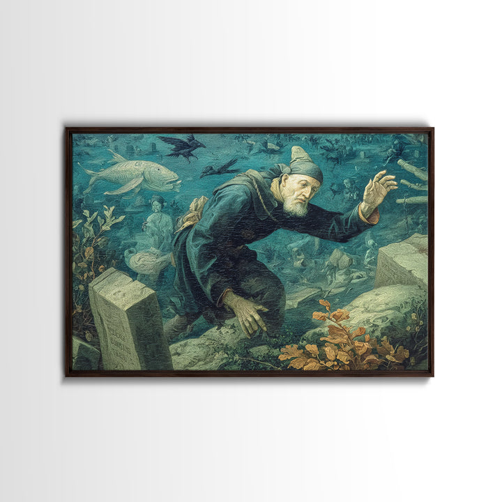 The Underwater Graveyard, Northern Renaissance Horror, Landscape Wall Art, Macabre Wall Art, Canvas Print, Halloween Wall Art