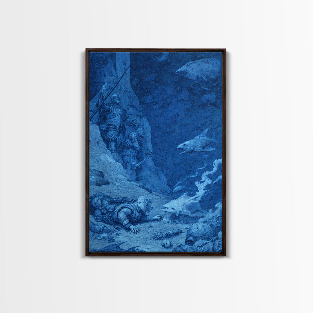 The Underwater Graveyard, Renaissance Engraving Art, Vertical Wall Art, Dark Halloween Decor, Canvas Print, Halloween Wall Art
