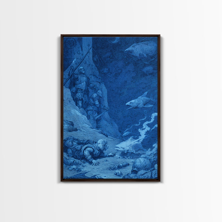 The Underwater Graveyard, Renaissance Engraving Art, Vertical Wall Art, Dark Halloween Decor, Canvas Print, Halloween Wall Art