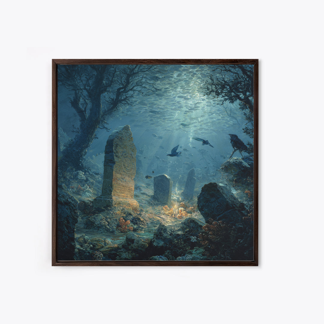 The Underwater Graveyard, Baroque Witchcraft Art, Square Wall Art, Gothic Horror Wall Art, Canvas Print, Halloween Wall Art