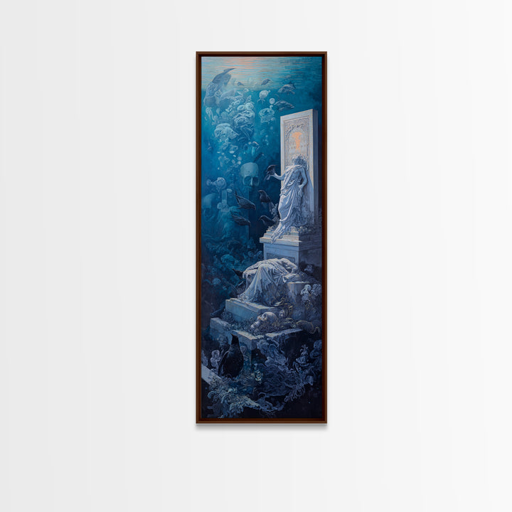 The Underwater Graveyard, Gothic Nightmare Art, Tall Narrow Wall Art, Gothic Horror Wall Art, Canvas Print, Halloween Wall Art