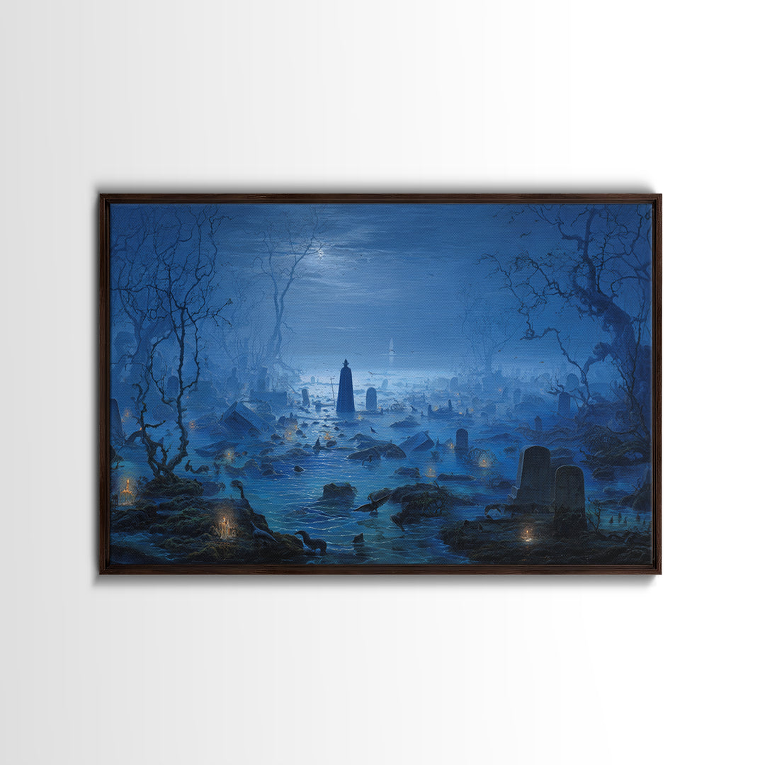 The Underwater Graveyard, Romantic Gothic Landscape, Landscape Wall Art, Dark Halloween Decor, Framed Canvas Print