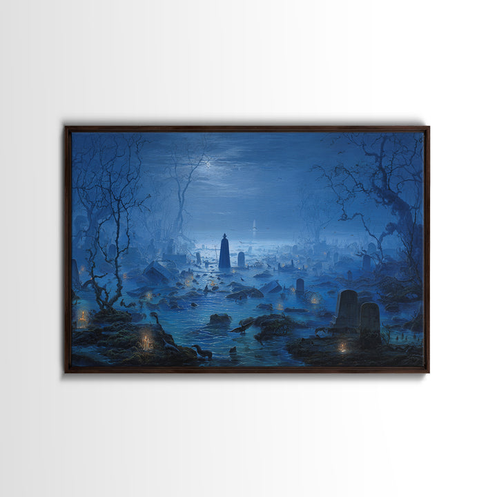 The Underwater Graveyard, Romantic Gothic Landscape, Landscape Wall Art, Dark Halloween Decor, Framed Canvas Print