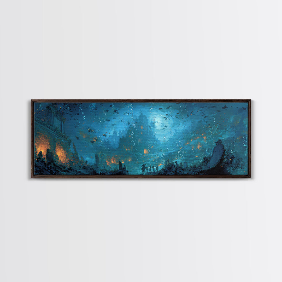 The Underwater Graveyard, Apocalyptic Romantic Art, Extra Wide Wall Art, Dark Fantasy Wall Art, Framed Canvas Print, Halloween Wall Art