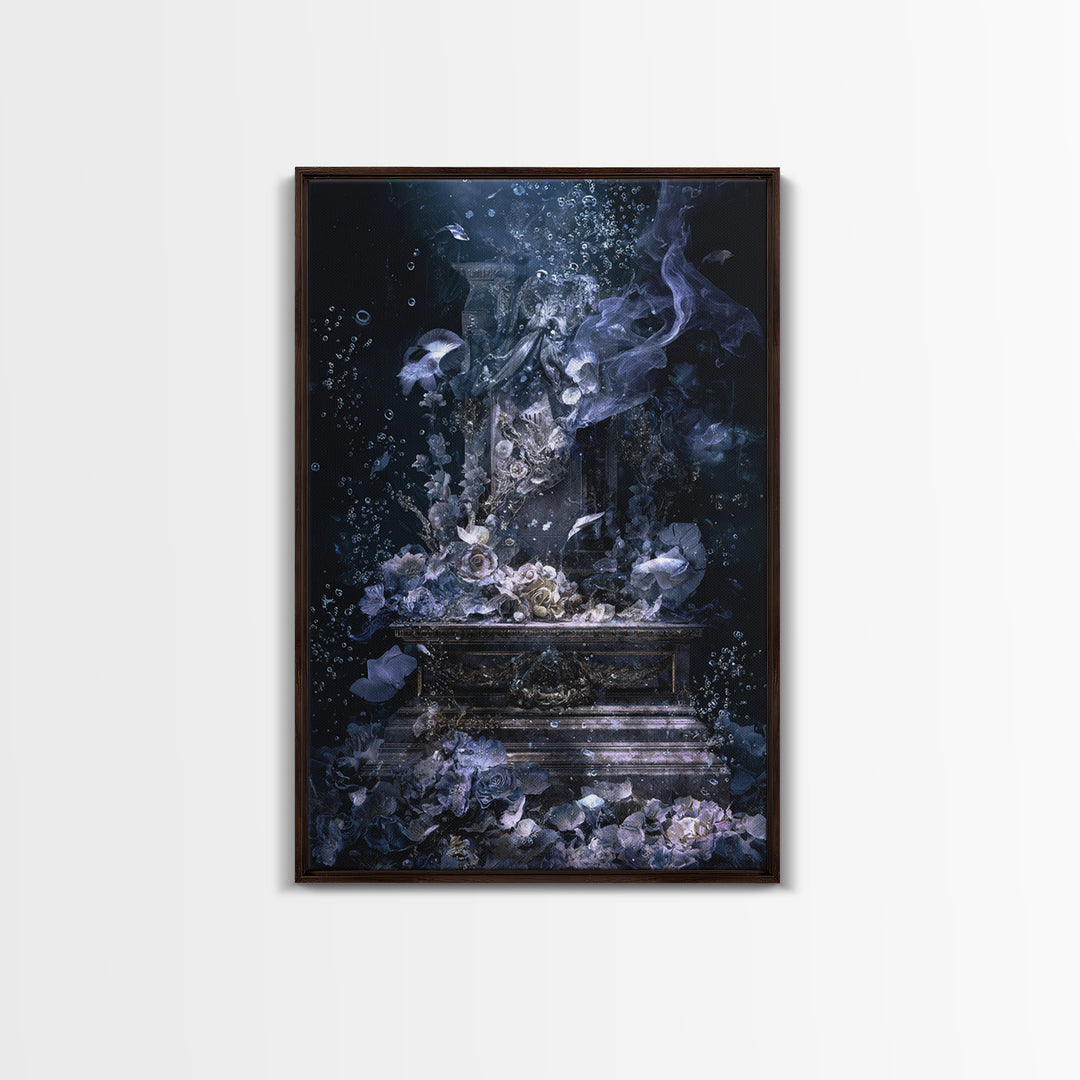 The Underwater Graveyard, Ornate Symbolist Art, Vertical Wall Art, Dark Fantasy Wall Art, Framed Canvas Print, Halloween Wall Art