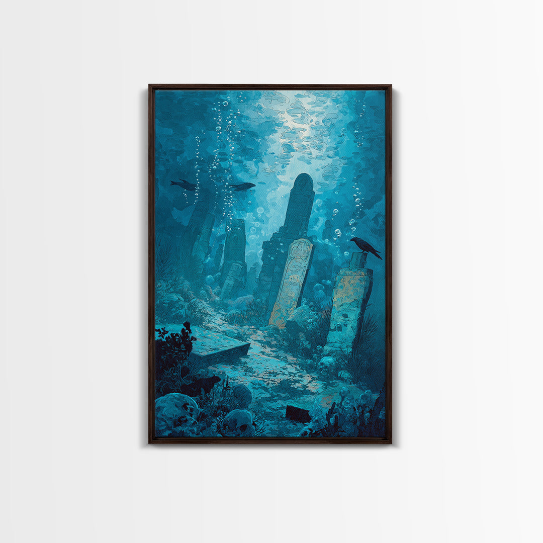 The Underwater Graveyard, Decadent Gothic Art, Vertical Wall Art, Gothic Horror Wall Art, Framed Canvas Print, Halloween Wall Art