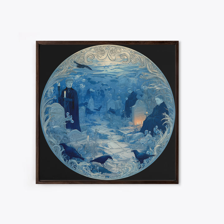 The Underwater Graveyard, Symbolist Death Art, Square Wall Art, Dark Fantasy Wall Art, Framed Canvas Print, Halloween Wall Art