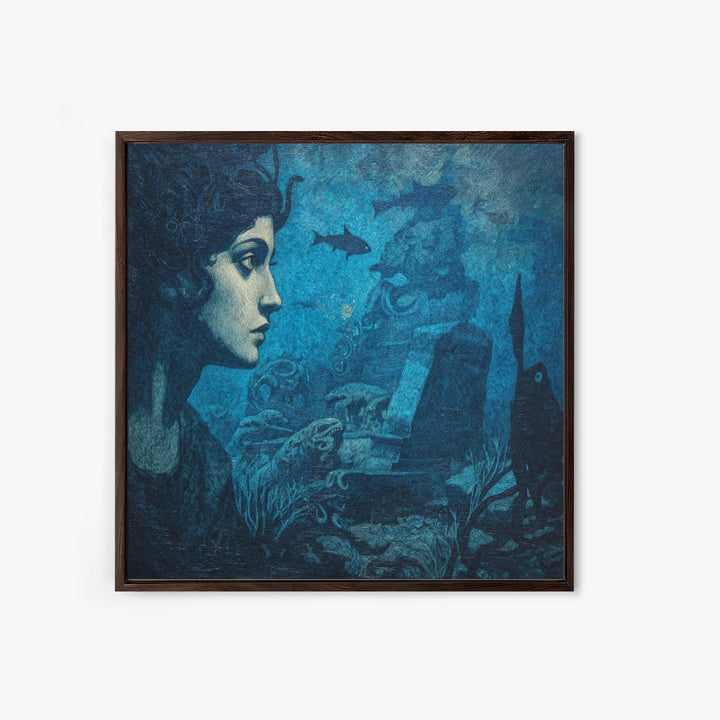 The Underwater Graveyard, Dark Symbolist Art, Square Wall Art, Dark Halloween Decor, Canvas Print, Halloween Wall Art
