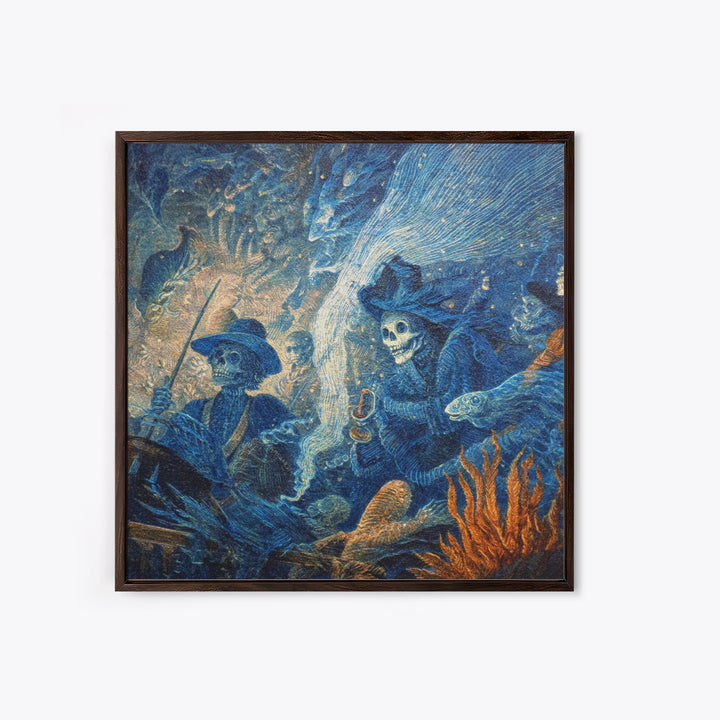 The Underwater Graveyard, Grotesque Carnival Art, Square Wall Art, Dark Halloween Decor, Framed Canvas Print, Halloween Wall Art