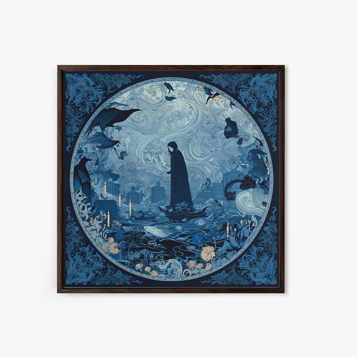 The Underwater Graveyard, Decadent Line Art, Square Wall Art, Gothic Horror Wall Art, Canvas Print, Halloween Wall Art