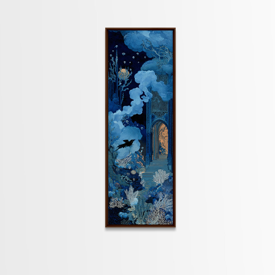 The Underwater Graveyard, Stained Glass Gothic Art, Tall Narrow Wall Art, Dark Halloween Decor, Canvas Print, Halloween Wall Art