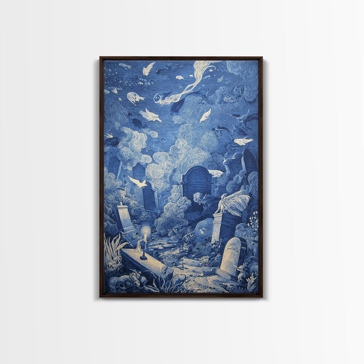 The Underwater Graveyard, Victorian Macabre Art, Vertical Wall Art, Dark Fantasy Wall Art, Framed Canvas Print, Halloween Wall Art