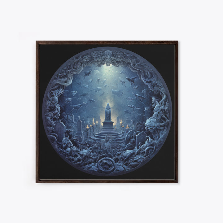 The Underwater Graveyard, Biomechanical Horror Art, Square Wall Art, Dark Fantasy Wall Art, Framed Canvas Print, Halloween Wall Art