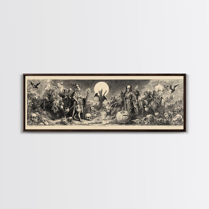 Desert Halloween, Renaissance Engraving Art, Extra Wide Wall Art, Macabre Wall Art, Framed Canvas Print, Halloween Wall Art