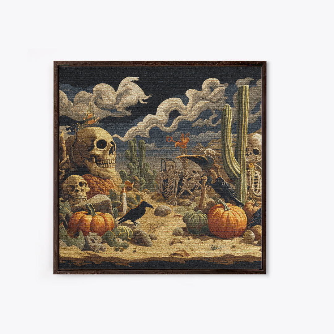 Desert Halloween, Danse Macabre Art, Square Wall Art, Dark Halloween Decor, Framed Canvas Print, Halloween Wall Art