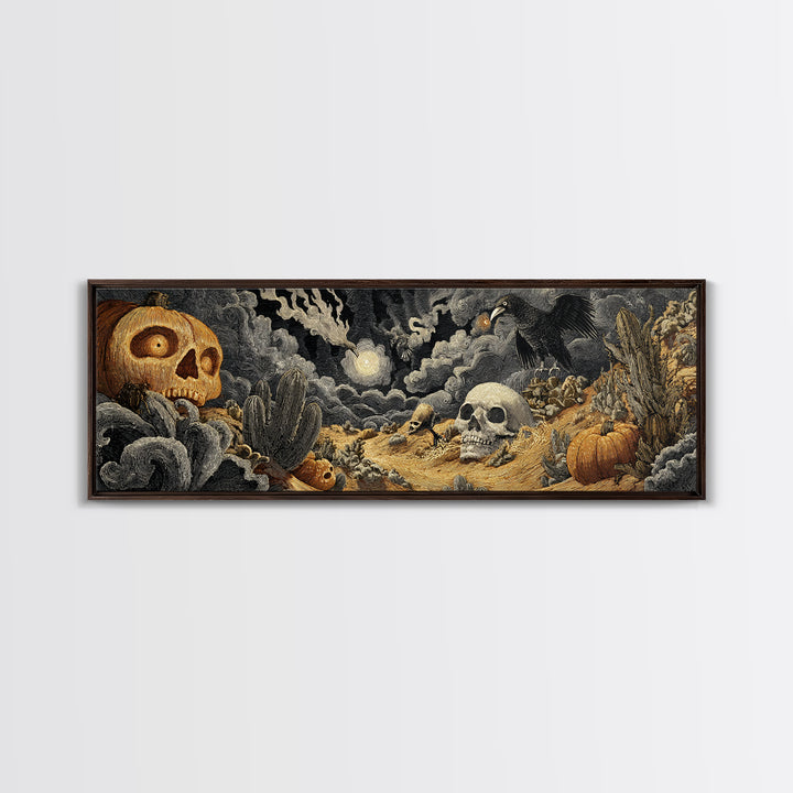 Desert Halloween, Visionary Gothic Art, Extra Wide Wall Art, Gothic Horror Wall Art, Canvas Print, Halloween Wall Art