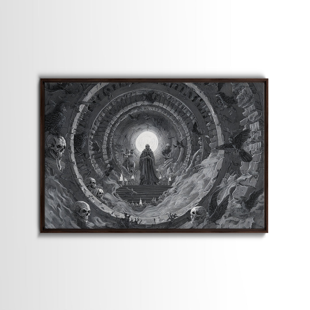 Desert Halloween, Architectural Etching Art, Landscape Wall Art, Dark Halloween Decor, Canvas Print, Halloween Wall Art