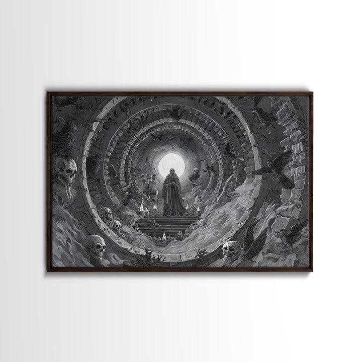 Desert Halloween, Architectural Etching Art, Landscape Wall Art, Dark Halloween Decor, Canvas Print, Halloween Wall Art
