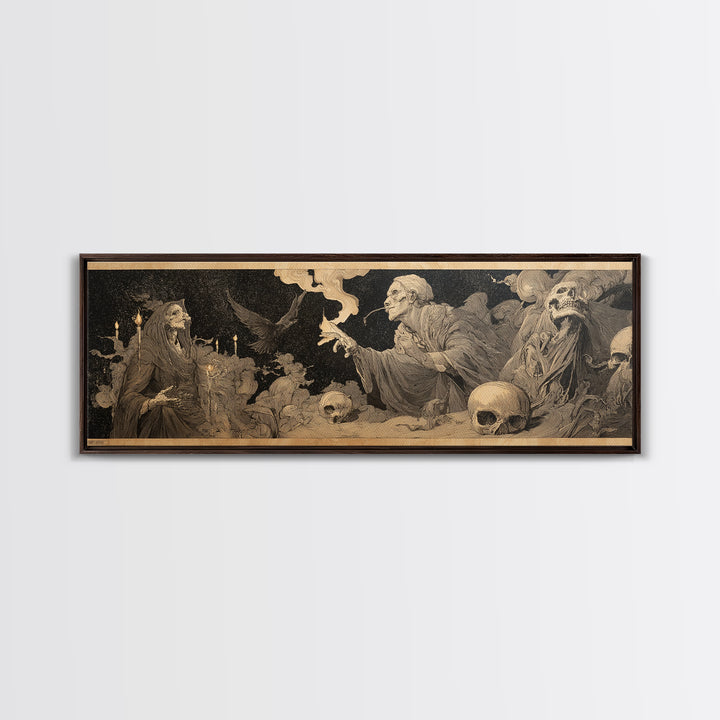 Desert Halloween, Symbolist Etching Art, Extra Wide Wall Art, Dark Halloween Decor, Canvas Print, Halloween Wall Art, Dark Fantasy Art