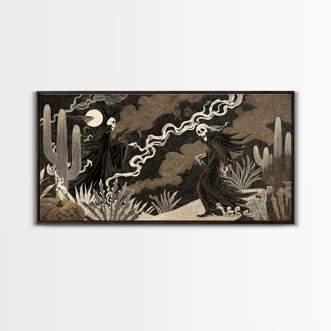 Desert Halloween, Expressionist Nightmare Art, Wide Panoramic Art, Macabre Wall Art, Canvas Print, Halloween Wall Art, Halloween Decor
