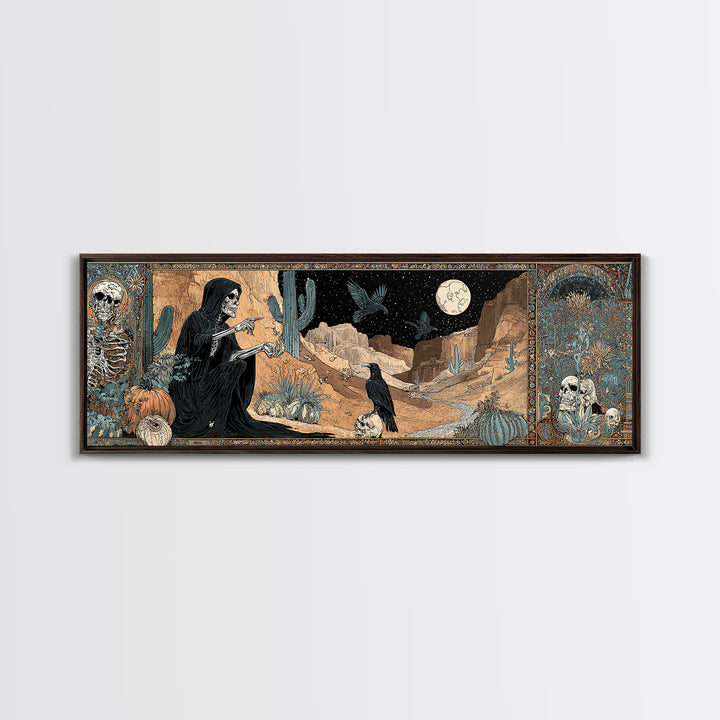 Desert Halloween, Stained Glass Gothic Art, Extra Wide Wall Art, Gothic Horror Wall Art, Canvas Print, Halloween Wall Art