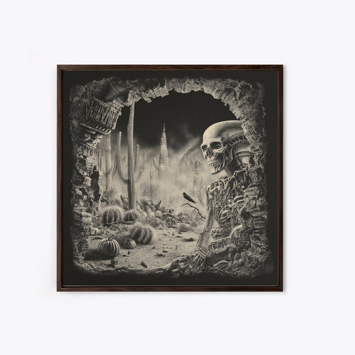 Desert Halloween, Biomechanical Horror Art, Square Wall Art, Dark Halloween Decor, Canvas Print, Halloween Wall Art, Macabre Wall Art
