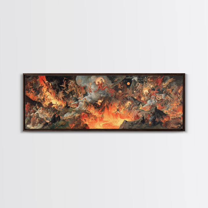 The Volcanic Demon Festival, Dark Renaissance Art, Extra Wide Wall Art, Gothic Horror Wall Art, Canvas Print, Halloween Wall Art