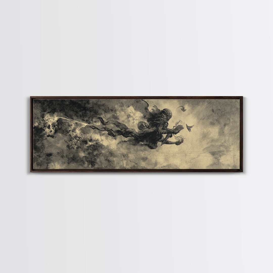 The Volcanic Demon Festival, Symbolist Dream Art, Extra Wide Wall Art, Dark Halloween Decor, Canvas Print, Halloween Wall Art